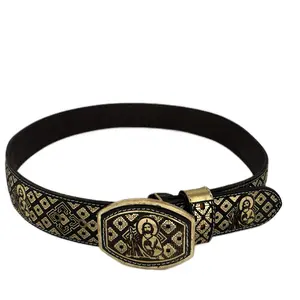 Men’s belts/ cinto Corte láser en color oro de san judas Tadeo con fondo naranja