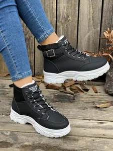 Women's Winter High-Top Insulated Hiking Boots, Thick Sole Fleece Lined Lace-Up Short Booties, Warm Snow Boots for Outdoor Activities