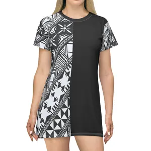 All Over Print T-Shirt Dress- Fiji Print - Polynesian Samoan Hawaiian Tongan Tribal Tapa Print