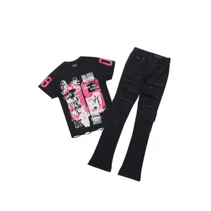 Grill Black T-Shirt/Stacked Flare Cargo Jean