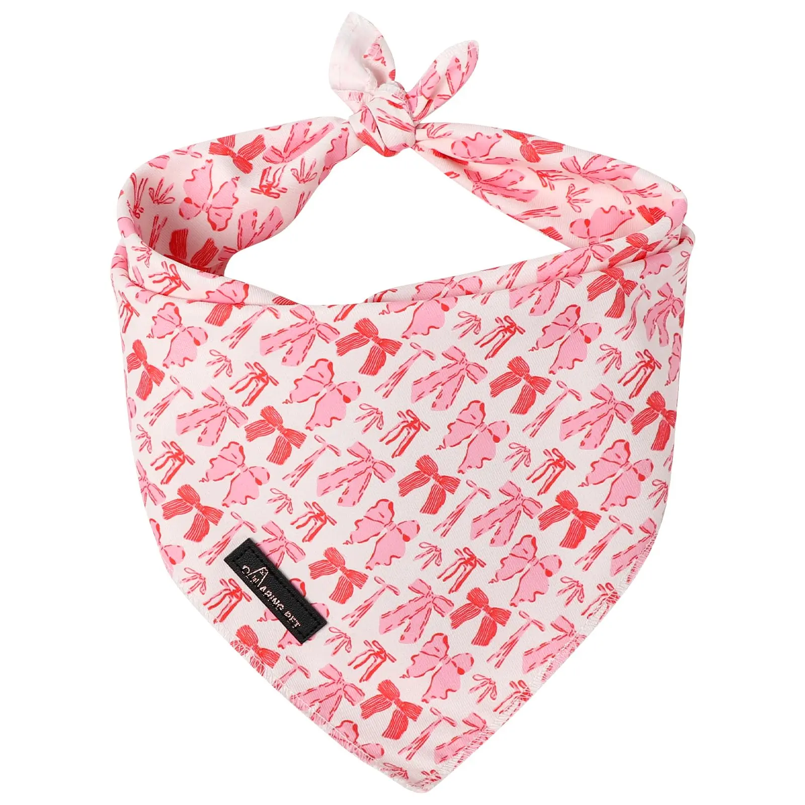 ARING PET Girly Soft Breathable Cotton Dog Bandana - 16"(40.6cm) Triangle Bib Handkerchief with Valentine Print, Cute Pink Bow, Lightweight Fit, Festive Touch, Irritation-Free, Spot-Clean Easy for Girl Dogs, All Seasons Use for Café Trips, Naps