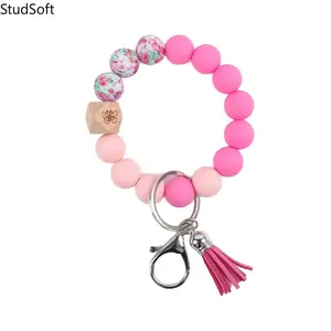 2026 New Silicone Beaded Bracelet with Tassel Rainbow Pendant, Keychain, Bag Multifunctional Pendant