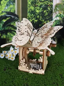 3d Wooden Puzzle Hand Butterfly Music Box You Are My Sunshine Handmade Assembly Model Kit Holidays Brthdays Christmas Gifts Beige