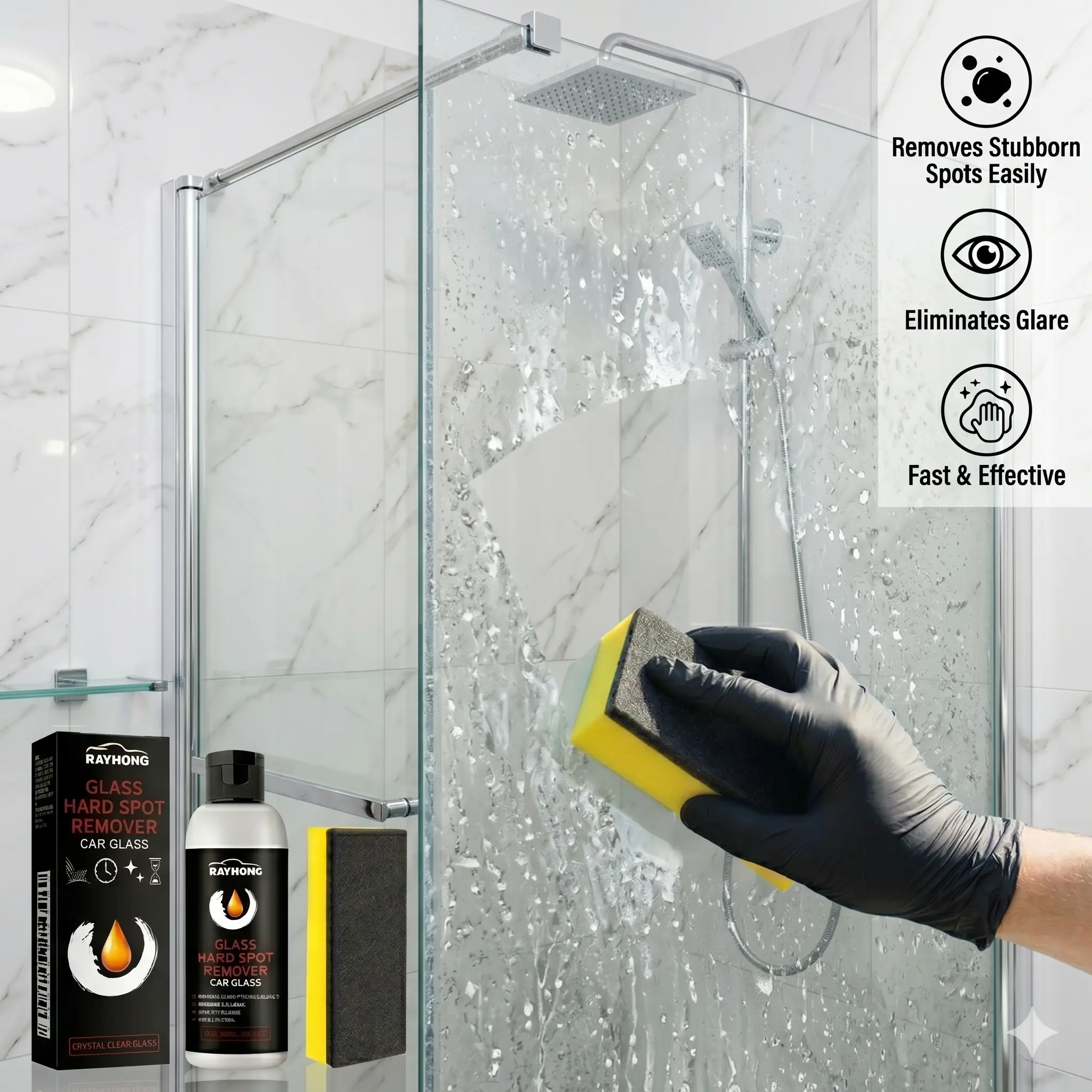Professional Car Glass Hard Spot Remover Liquid with Alumina Powder - Windshield Hard Water Stain Cleaner Polish, Surface Cleaner for Automotive Interior Care & Bathroom Use, Enhances Night Visibility, Improves Driver Safety (Promotional Offer), Stain Rem
