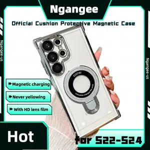 Ngangee Clear Sticky Holder Phone Case with Four Corners thicken Cushion Lens Protection Film Fit for Samsung S25 S24 S23 S23Plus S23Ultra S22 S22Plus S22 Ultra Accessories Cover Tempered Glass Backshell