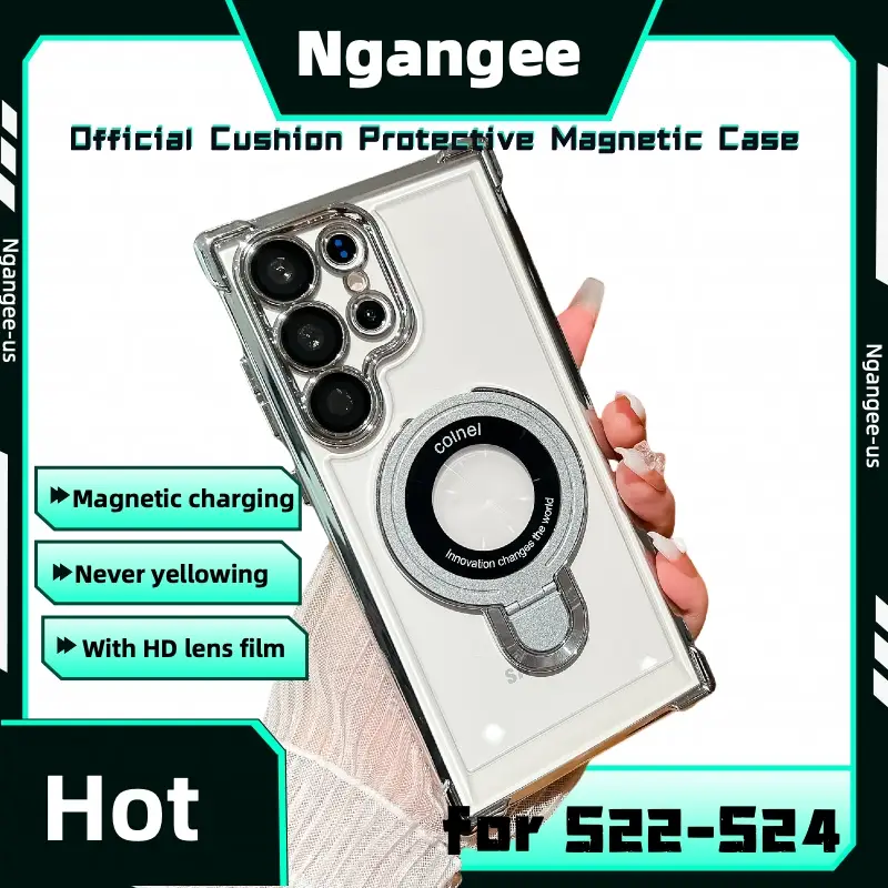 Ngangee Clear Sticky Holder Phone Case with Four Corners thicken Cushion Lens Protection Film Fit for Samsung S23 S23Plus S23Ultra S22 S22Plus S22 Ult