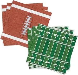 100-Pack Football Party Napkins, 2 Designs, 6.5 Inchs Disposable Paper Napkins, Football Birthday, Tailgate Party Decorations & Supplies
