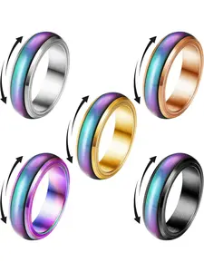 5 Pcs Colorful Mood Rings for Women Men 316L Stainless Steel Spinner Rings Emotion Ring Temperature Changing Color Rings Fashion Fun Practical Mood Indication for All-gender Styling Perfect As Personalized Daily Decorative Finger Jewelry