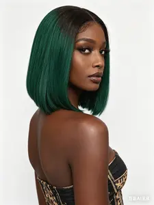 SDDRSRA Bob Wig Human Hair 12A Lace Glueless Wig Wear and Go 13X4 5x5 HD Lace Closure Straight Wigs For Black Women Glueless Pre Bleached Pre Plucked Short Bob 10 Inch 1B Green#