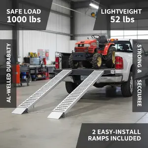 GARVEE 1500Lbs 2Pcs Tri-Fold Loading Ramps: Heavy Duty Steel Folding Ramps for ATV, UTV, Motorcycles, Lawn Mowers, Tractors, and Pickup Trucks - Durable Metal Construction, Silver Finish