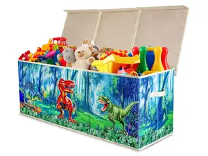 Toy To Enjoy Kids Toy Box - Large Stuffed Animal Storage, Collapsible Toy Chest Bin, Durable Fabric Toy Box for Boys & Girls - Storage Basket with Lid & Removable Inserts, 38x13x15 Inches (Dinosaur)
