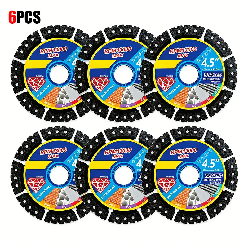 4.5" (115mm) 3PCS/6PCS Diamond Multi-Purpose Cutting Blades for Angle Grinder – Dry Cut Marble Quartz Stone Tile Metal Plastic Fast Smooth No-Chip Saw Blade Disc Power Tool Accessories, summervibes outdoorfun