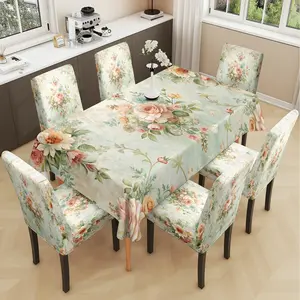 2/5/7PCS restaurant chair tablecloth cover, exquisite retro French floral pattern print, elastic polyester fiber sliding cover, Dining Chair Slipcover, sewn closed, detachable cleaning, suitable for home, office, hotel chair decoration