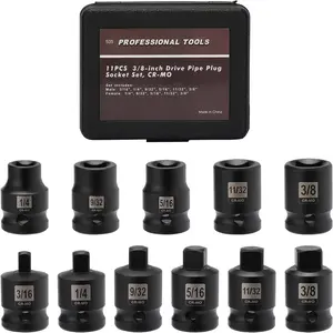 11 count 3/8" Drive SAE Pipe Plug Socket Set, Tapered Male Square Drive, Chamfered Female Square Drive, CR-MO