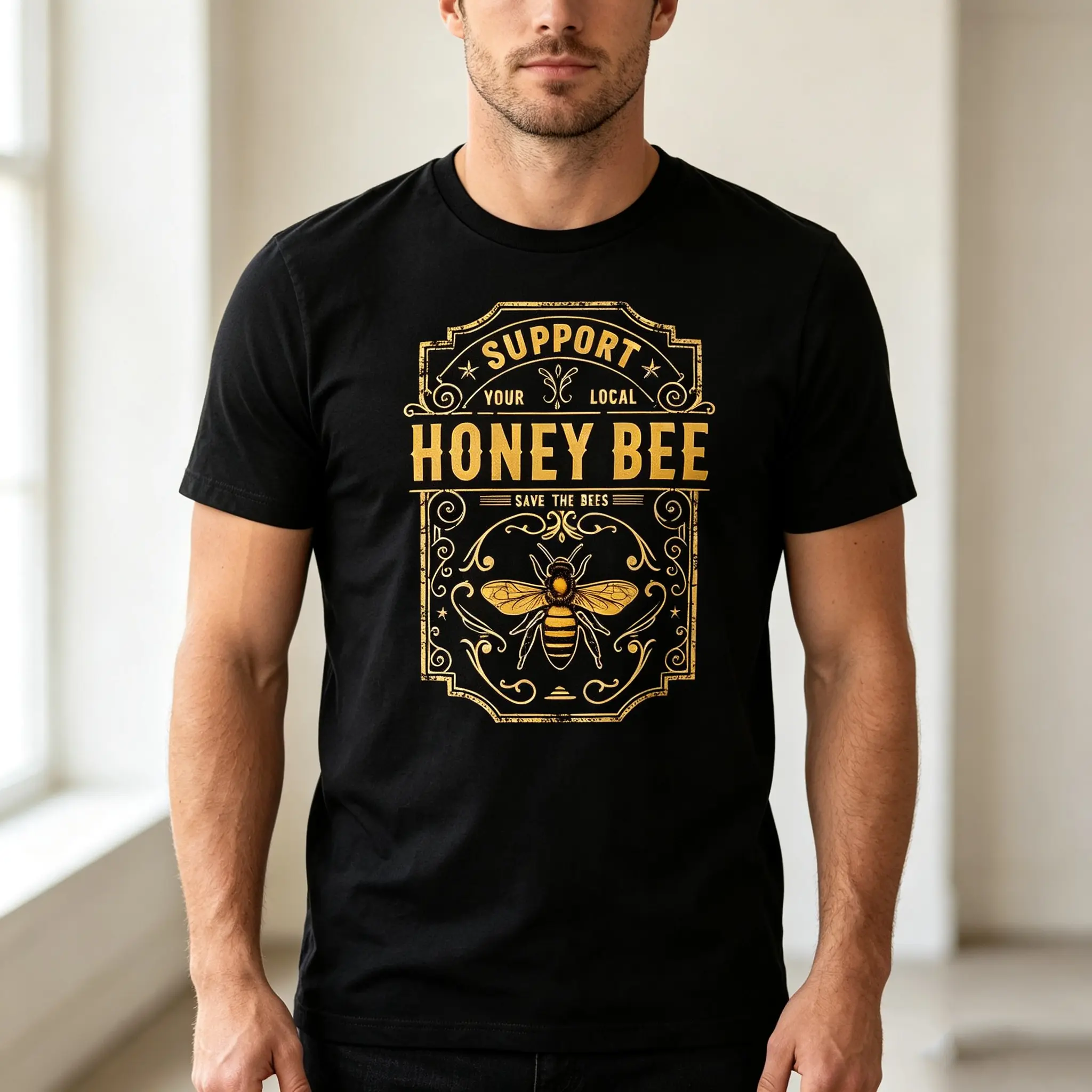 Women's Vintage Bee Graphic T-Shirt, "Support Your Local Honey Bee" Casual Crewneck Short Sleeve Top, Relaxed Fit for All Seasons, Shortsleeve