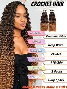 Long Curly Braiding Hair   Ocean Wave Crochet Hair for Black Women Deep Wave Braiding Hair for Boho Braids wig she tapeinsextensions straight seamless skin