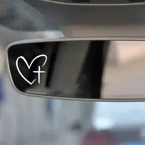 8pcs Heart & Cross Car Stickers,Pattern Car Mirror Sticker, Car Rearview Mirror Decal, Vinyl Die Cut Decal, Universal Car Exterior Accessories,Faith Gift,SummerVibes