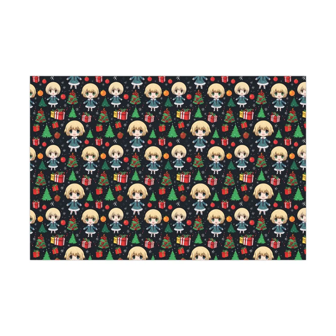 Anime Christmas Wrapping Paper – Cute Chibi Character Gift Wrap Sheets, Festive Holiday Otaku Gift Packaging for Xmas Parties & Presents