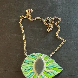 Autumns Purple Door Clay Polymer Dragon Eye Necklaces on Nickel Free Chain Green & Blue Design