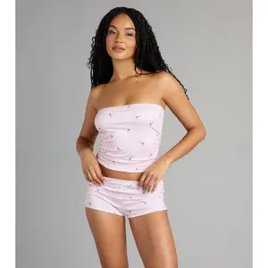 Sip Happens Martini Print Tube Pajama Shorts