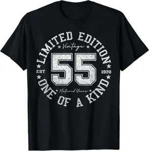55th Birthday T-Shirt plussize graphic tees，top，100%cotton Black Vintage
