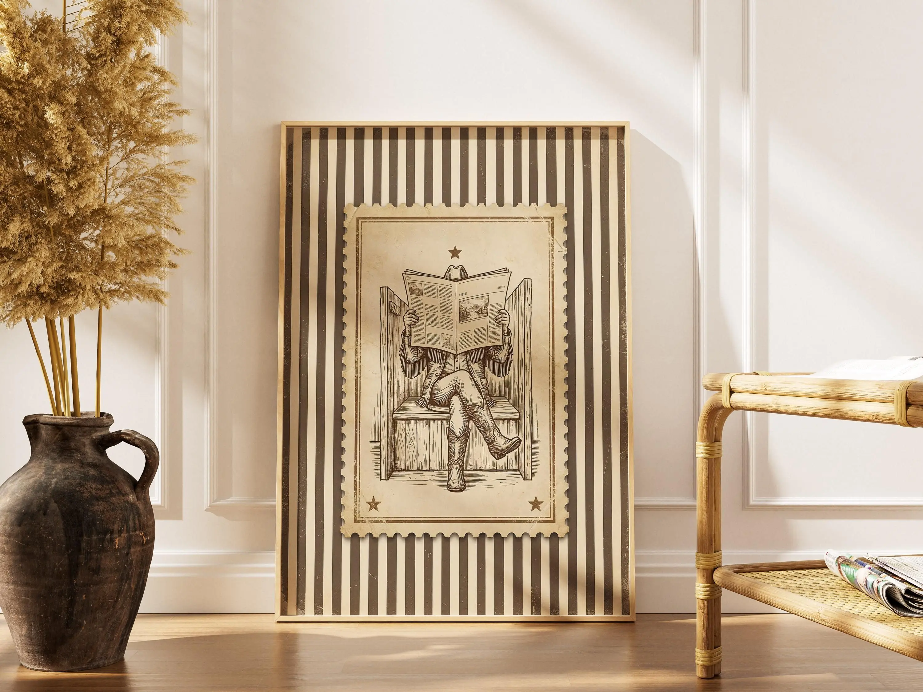 [SALE UP TO 40%] [Unframed] Cowgirl Bathroom Print, Vintage Western Wall Art, Funny Bathroom Poster, Retro Stamp Art, Western Decor, Cowboy Boots