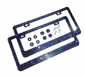 Dazzling Addiction 2 Bling License Plate Frames Holographic Black Big Chunky Glitter Bling Jet AB Made in USA Handmade Diamond Holder Screw Caps Personalizable Customizable Customized Dark Rainbow Bedazzled Sparkly Shimmering Gift for Her Girl Women
