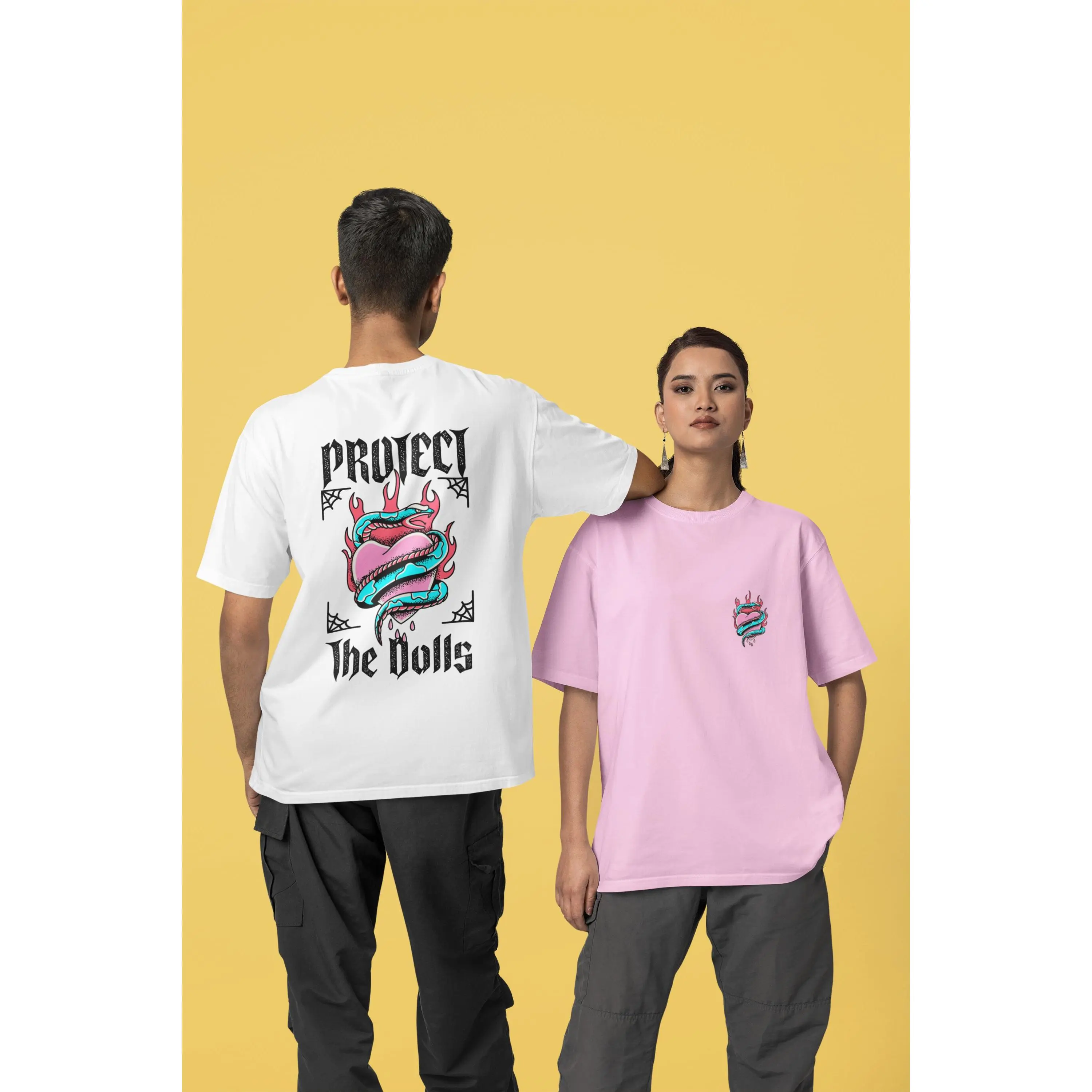 Women's Baggy Tshirt with Protect The Dolls Graphic Print, Classic Crew Neck in a Durable Fabric, Cotton, Tear-Away Tag