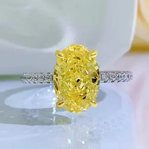 S925 Sterling Silver Yellow Radiant Cut Oval Ring 8*12mm 6A Cubic Zirconia Ring-247