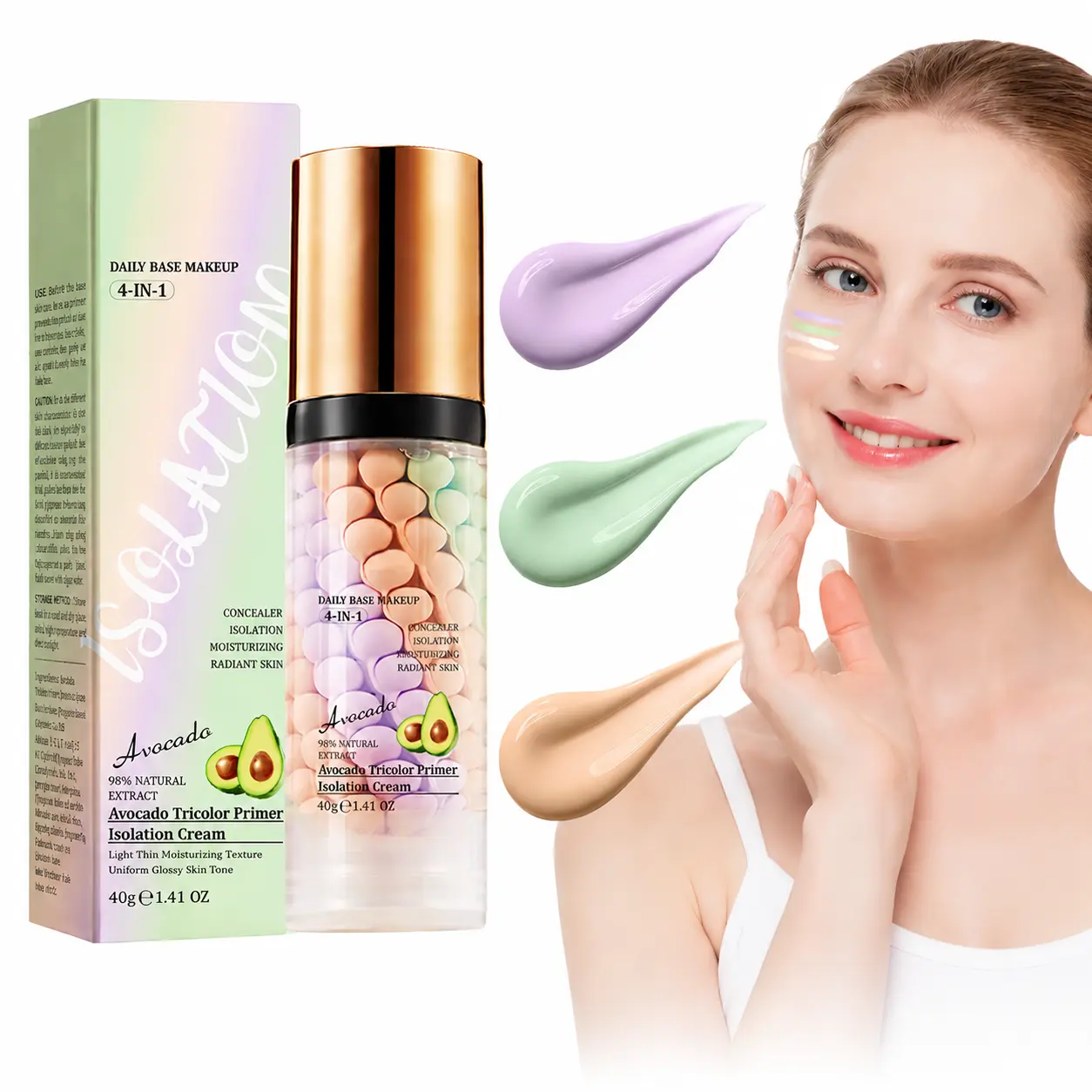 4 In 1 Primer for Face Before Makeup, Broad Spectrum SPF 50 PA+++, Sunscreen Isolation Cream, One Step Color Corrector Primer, Blurs Facial Serum Oil Control & Moisturizing Skin Tone Correcting, Radiance Skin