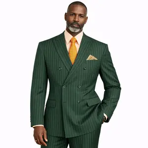 Men’s Double Breasted Pinstripe Suit – Hunter Green Relaxed Fit 2 Piece FDSS