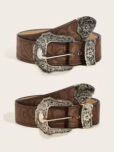 Western Belt for Women Men Cowboys Cowgirls Carving Buckles Belts for Jeans Pants Vintage Western Belt