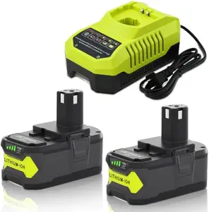 2-Packs 6000mAh P108 Battery & P117 Charger Replacement for Ryobi 18V Battery and Charger Combo Compatible with Ryobi 18V Battery P107 P108 P109 P102 P103 P104 P105 and P117 P118 Battery Charger