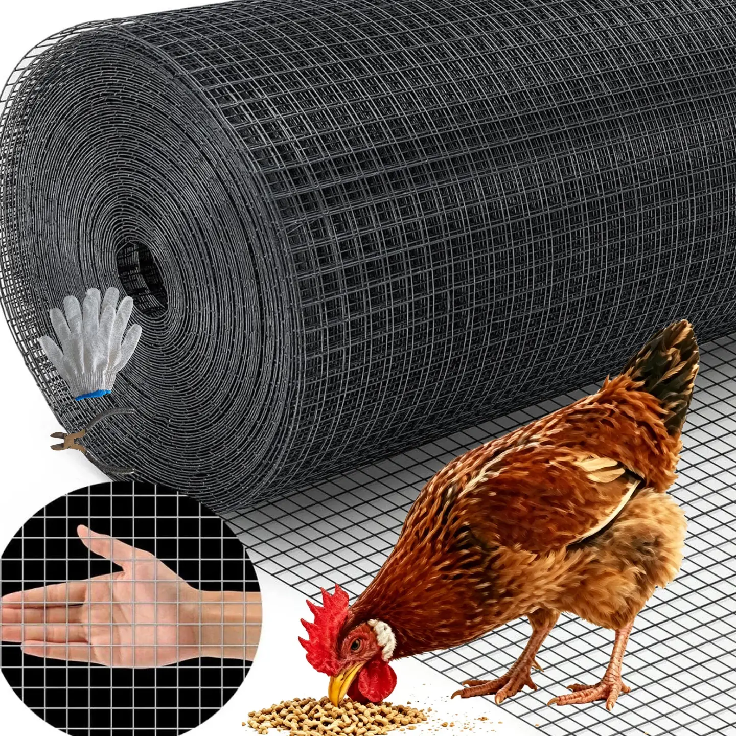 HMOLIKH Hardware Cloth, 48in x 100ft 1/2inch Galvanized Wire Mesh Roll  with Snips/Gloves, 19 Gauge Chicken Wire Fencing Roll, Vinyl Coating Metal Wire Mesh for Chicken Coop Barrier, Rabbit Snake Fences, Poultry  Enclosures