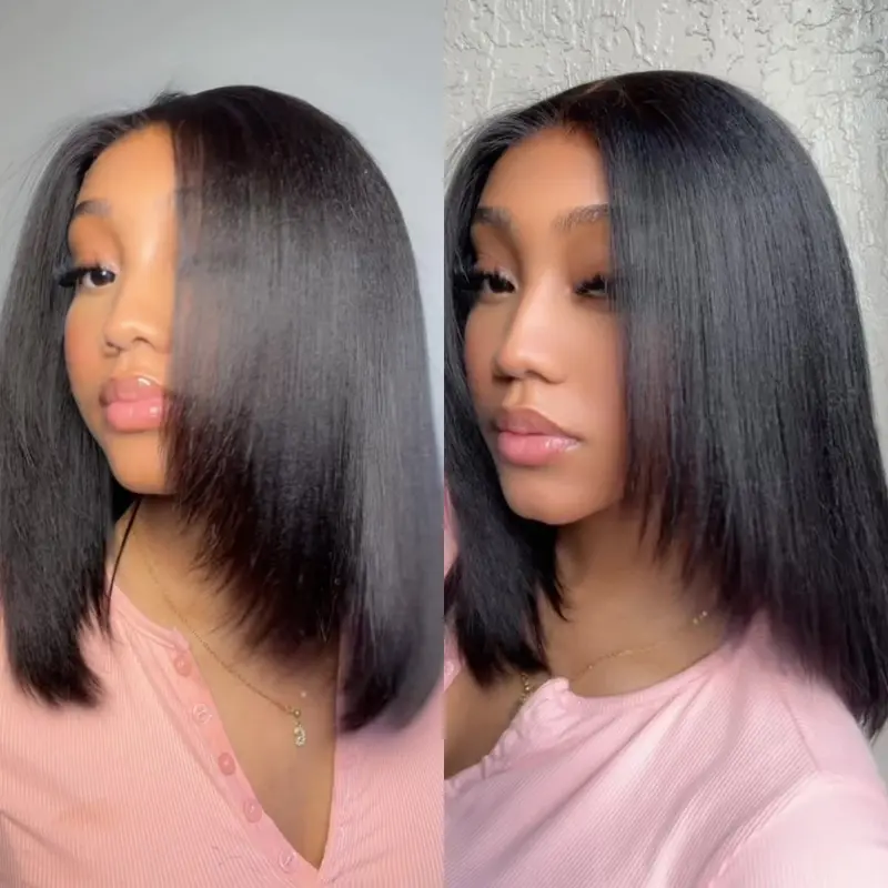 UNice Glueless Yaki Straight Short Bob Wig with Drawstring Pre-cut 7x5 HD Lace Human Hair Wigs with Bleached Knots Beginner Friendly Natural Hairline #tiktokshopmemorialday