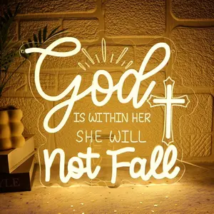 God Is Wi Thin Her She Will Not Fall Neon Sign for Wall Decor Dimmable Christian LED Sign 13.78x12.48inch Warm White USB Powered Inspirational Light for Church Home Party Christmas Religious Gift Decorative Lighting