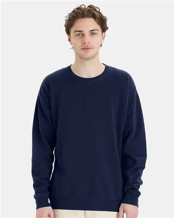 Custom Embroidered - ComfortWash by Hanes - Unisex Garment-Dyed Crewneck Sweatshirt - Navy - GDH400