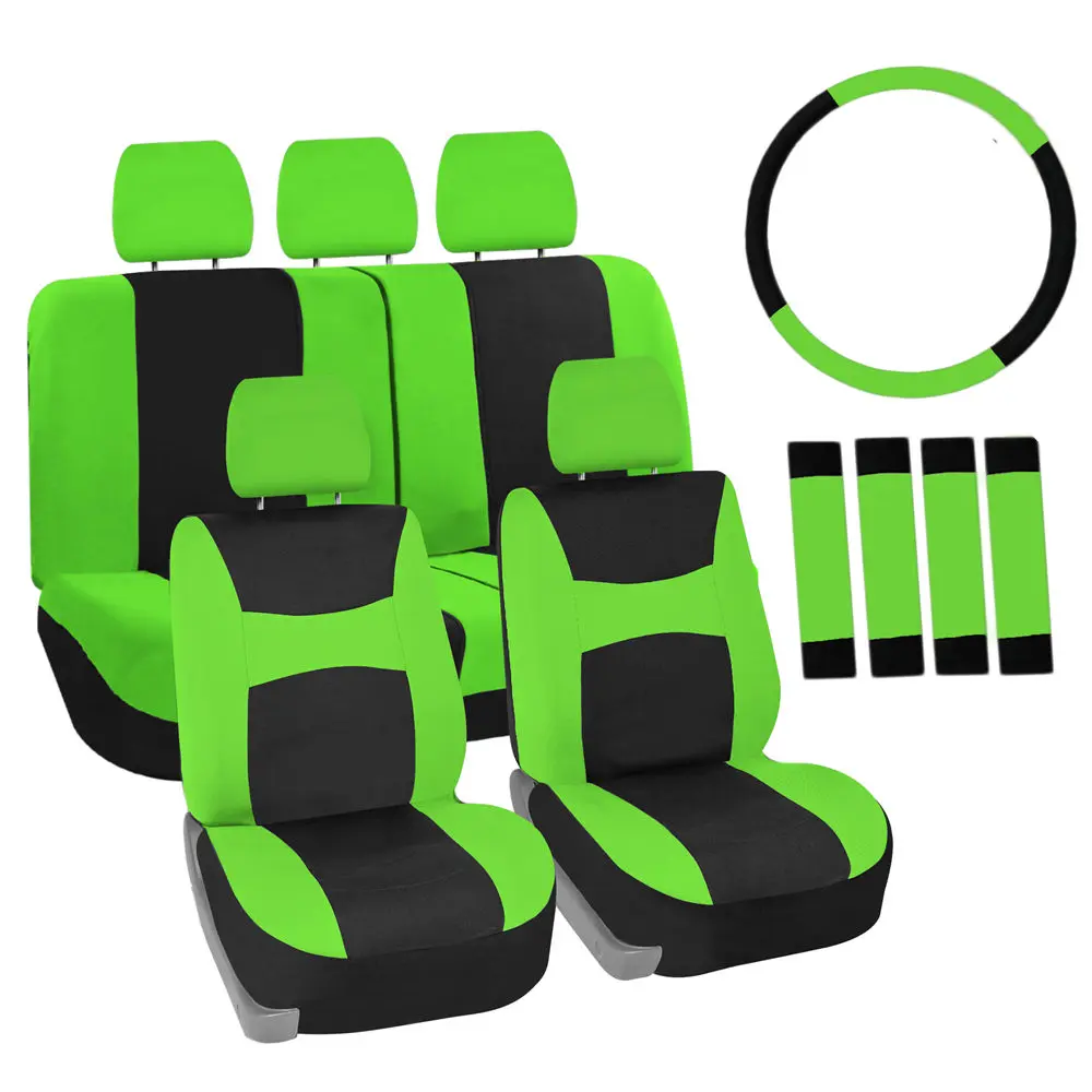 FH GROUP Light & Breezy Polyester Stretch Flat Cloth Car Seat Covers - Airbag-Safe Combo Set, Automotive Car Interior Decoration Accessories (Green), Car Seat Cover