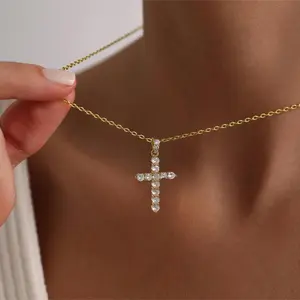 KissYan Cross Necklace for Women, 14K Gold Plated Cubic Zirconia Pendant Necklaces Cross Faith Necklaces, Gold Cross Choker Trendy Jewelry Gifts for Women & Jewelry for Christmas Gifts