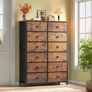 Homkdom 12 Drawers Tall Dresser for Bedroom, 52.2''H  Dressers & Chests of Drawers with Wooden Tabletop, Metal Frame, Dressers for Bedroom, Hallway, Closet, Sweet Gift for Her Valentine's/Birthday