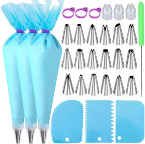 Piping Bags and Tips Set, Cakes Decorating Kit Supplies with 3 Reusable Pastry Bags, 18 Frosting Tips, 3 Couplers, 3 Bag Ties, 3 Cake Scraper, 1 Cake Decorating Tools for Cookie Icing Wddeevoi