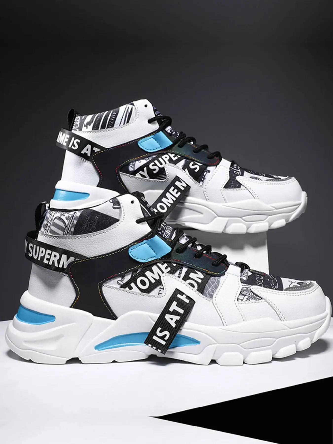 Men's Fashion Casual Letter Design Patchwork Lace up Chunky Sneakers, Lightweight Breathable Comfortable Sports Running Shoes for Daily Wear