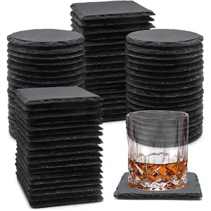 72 Pack Slate Drink Coasters,  4 Inch Square and Round Black Slate Stone Coaster Bulk Laser Engraving Blank Handmade Decor Coasters for Coffee Bar Kitchen Home (36 Sqaure, 36 Round)