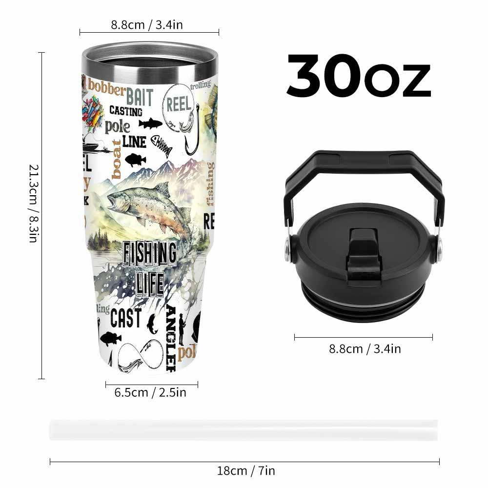 Fishing Themed Car Cup Tumbler (40oz/30oz/20oz) Bass Fish Angler Print Stainless Steel Insulated Travel Mug Outdoor Fishing Gear Boat Camping Father's Day Gift Outdoorsmen summerwins Summervibes, dealsforyou, midyearsale, restock, dealsforyoudays, DFYD