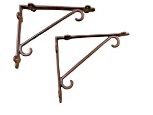 2 PCS CAST IRON SHELF BRACKETS CORNER BRACE CORBELS PLANT HOOKS LARGE RUSTIC