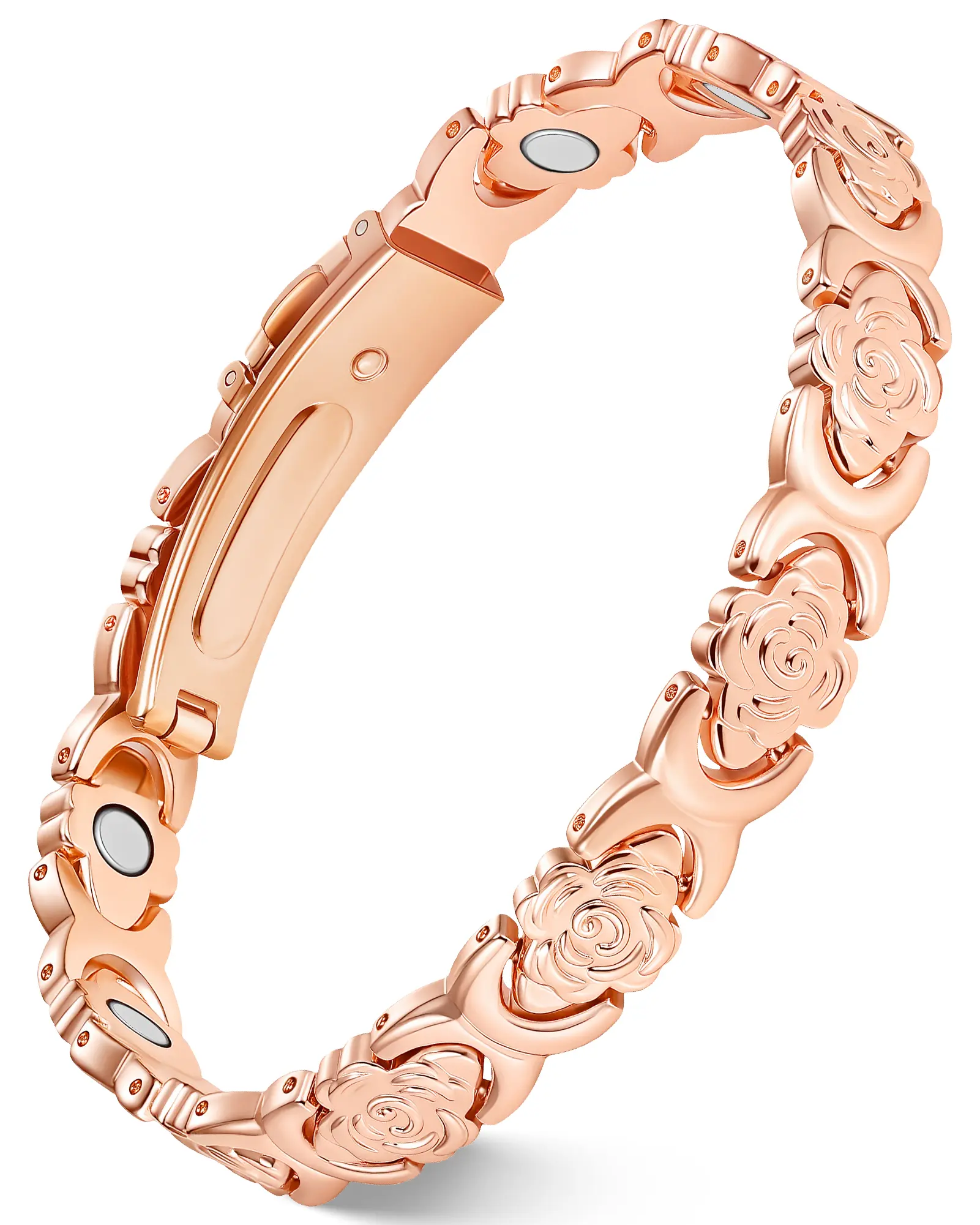 Jecanori Women's High Quality Real Copper Bracelet - 3800 Gauss Ultra-Strength Neodymium Magnet-Style, Adjustable Size Artisan Flower-Engraved Hypoallergenic Jewelry Accessory, Fashion Gift for Women, High Quality Bracelet, Adjustable Size Bracelets & Ban