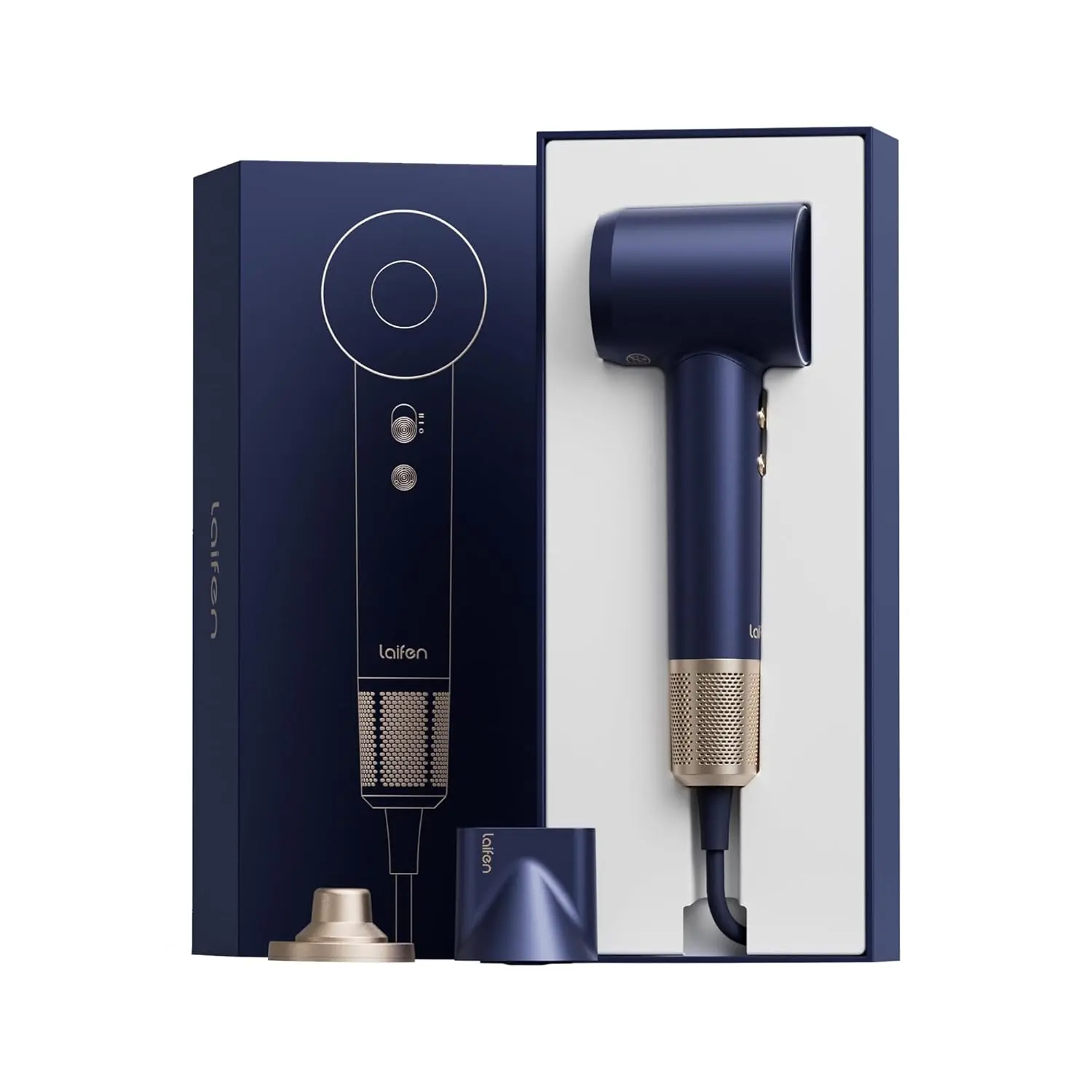 Laifen Swift High-Speed Hair Dryer, Lightweight Ionic Ionizer with Heat Protection for Fast Drying, Straight & Smooth Styling, Premium Golden Blue Gift Set with 3 Nozzles, Moisturizing, Root Volume, Blowout Styling, Beauty Products, Blowout Hair, At Home