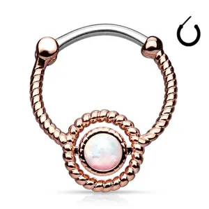 16 Gauge 316L Surgical Steel Twisted Rope Rose Gold Septum Clicker With An Opal Accent