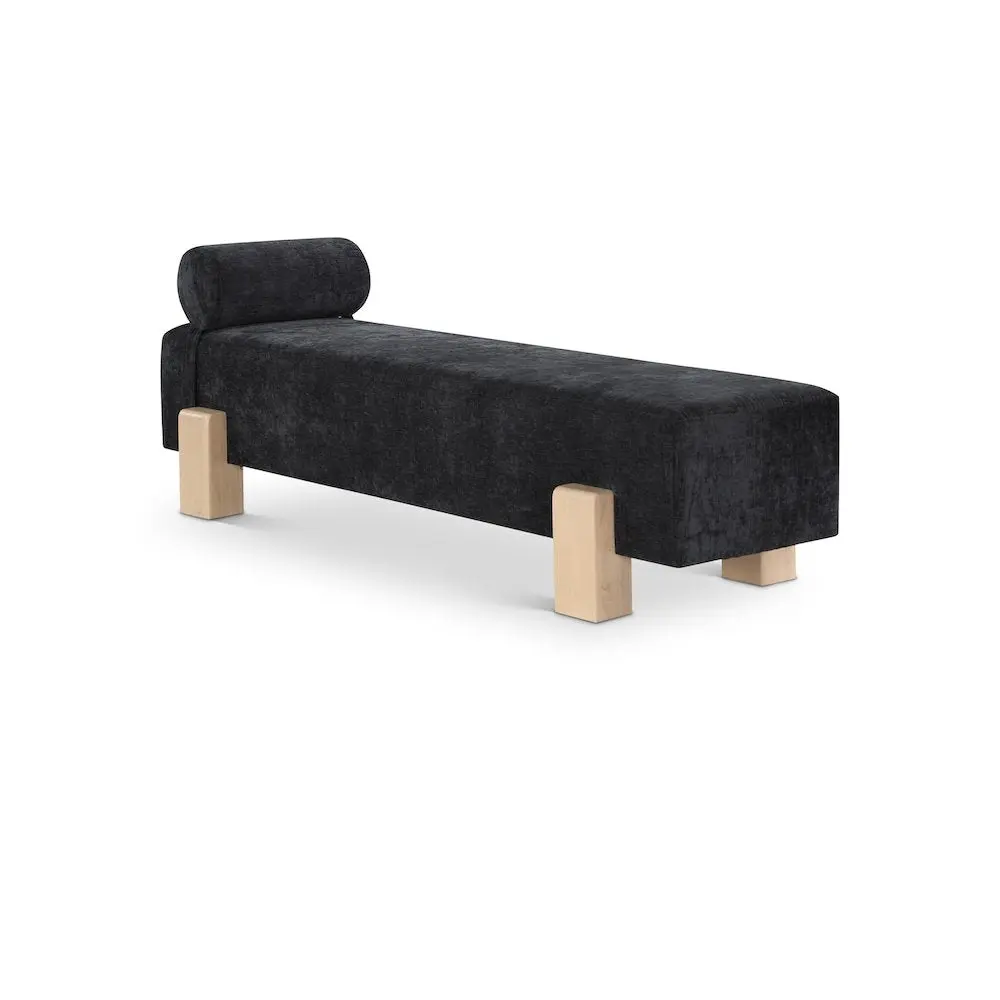 Mid-Century Armless Rectangular Chenille Fabric Single-Seat Bench - Solid Wood Base, Bolster Pillow, Included Cushion - Modern Home Decor, Modern Furniture
