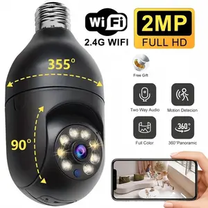 Wireless WiFi Light Bulb Camera 360Panoramic Surveillance Cam, Home Monitoring Camera, 1080P Indoor And Outdoor Security Camera with Motion Detection Alarm Night Vision Two-Way-Talk, Smart Home Device, Wifi Cameras, Compatible with Alexa & Google